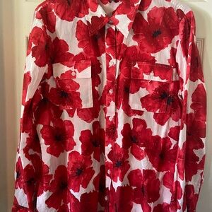 Jones New York Red and White Floral Shirt